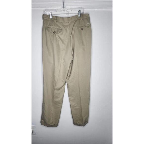IZOD Pants Mens 34x32 Khaki Pleated Front Dress Trousers Cuffed Polyester - Picture 3 of 6
